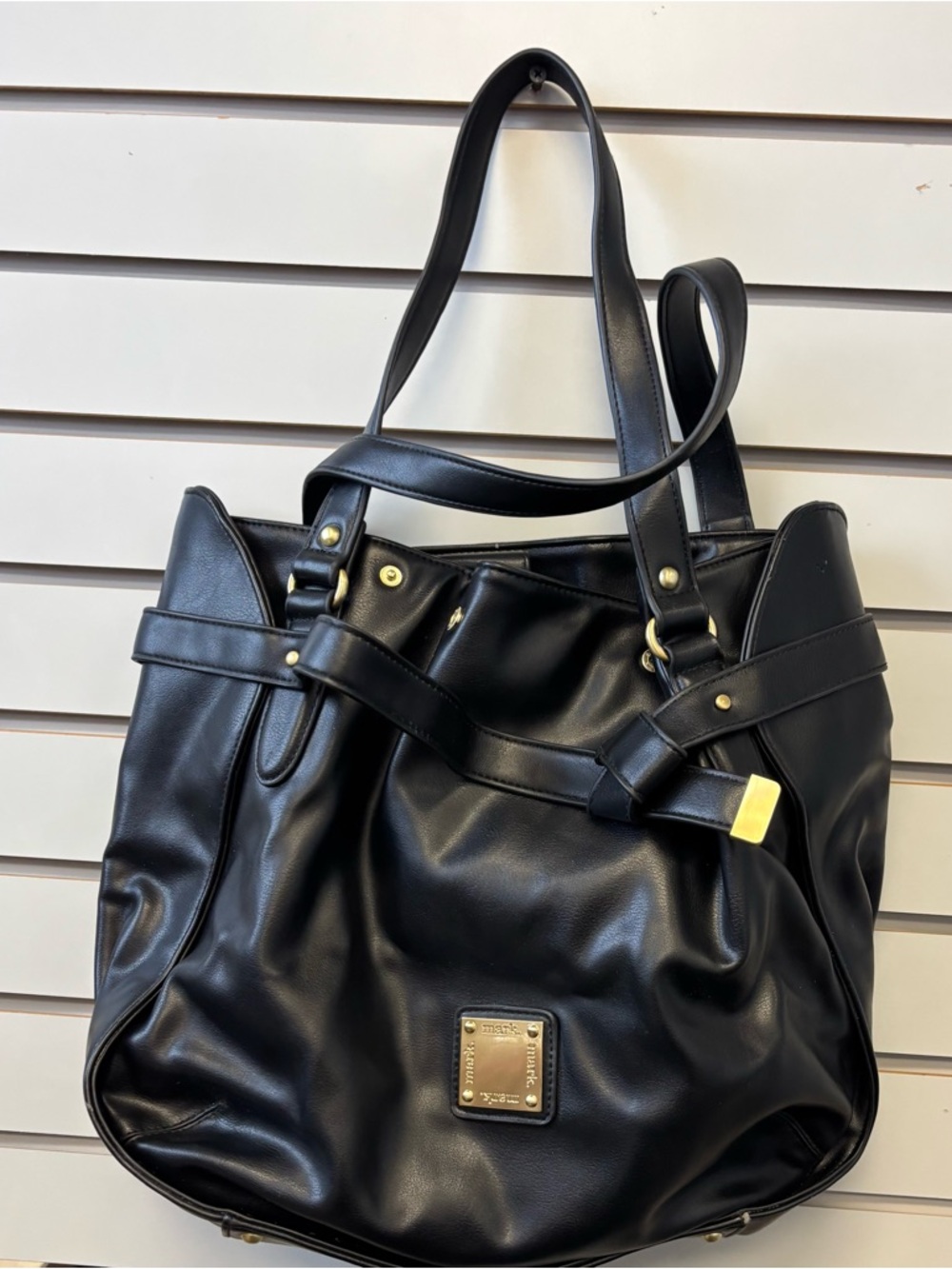 mark. Black Faux Leather Tote with Gold Hardware